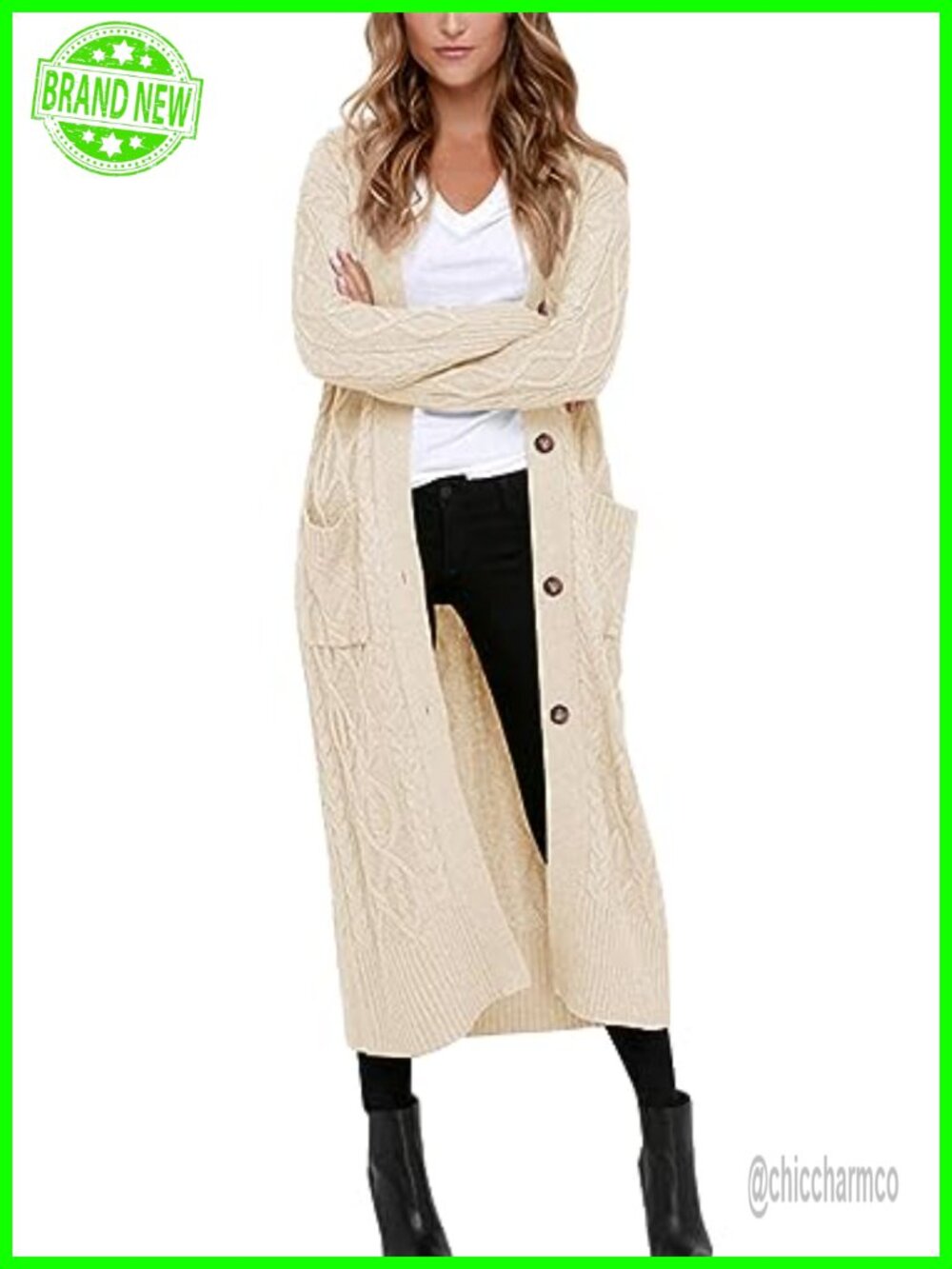 Womens Chunky Cable Knit Long Cardigan Sweater Maxi Coat with Pockets
